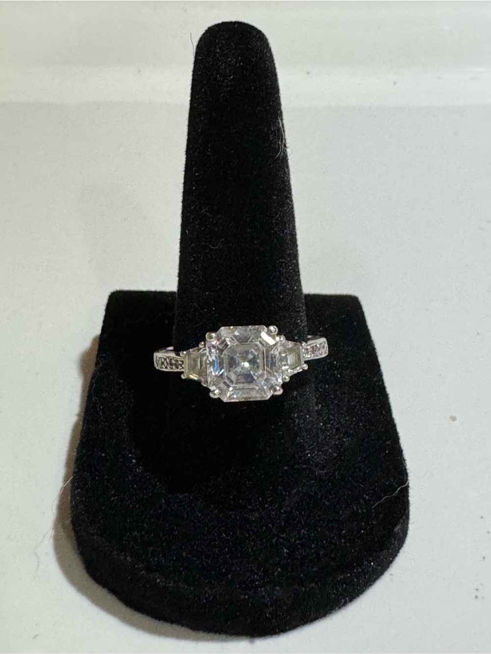 Elegant Sterling Silver White Cubic Zirconia Three Stone Ring